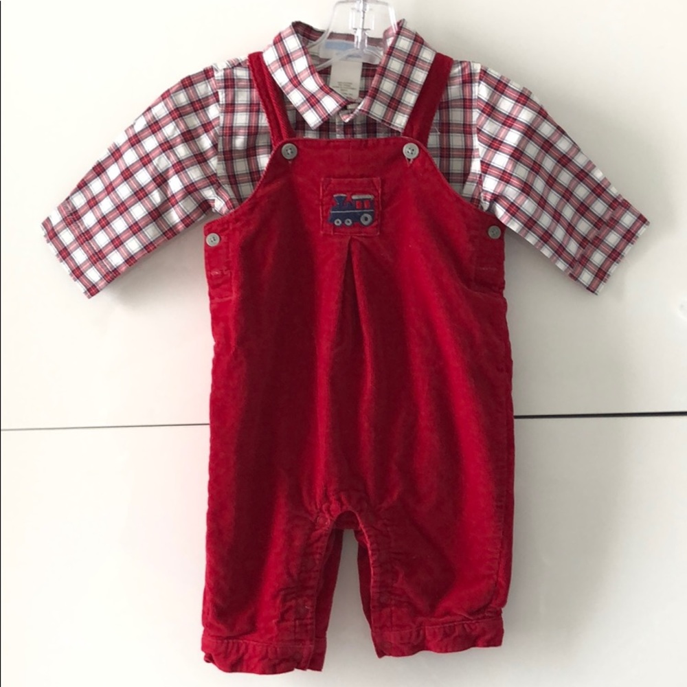 Janie and Jack  Overall with button up shirt